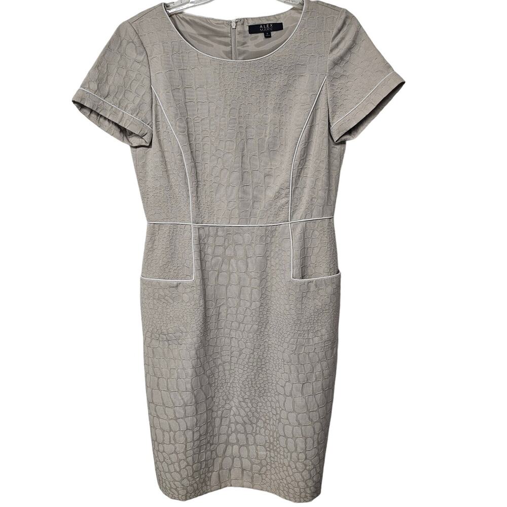 Alex Marie Roundneck Short Sleeve Textured Pencil Dress Lined Tan Women's Size 6